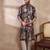 Men black silk blend printed mandarin collar straight kurta with trouser