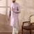 Men lavender silk blend printed mandarin collar straight kurta with trouser
