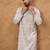 Men grey silk blend solid embroidered straight kurta