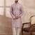 Men lavender silk blend printed mandarin collar straight kurta with trouser