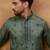 Men green silk blend solid embroidered straight kurta