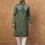 Men green silk blend solid embroidered straight kurta