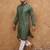 Men green silk blend solid embroidered straight kurta