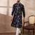 Men blue silk blend printed mandarin collar straight kurta with trouser