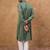 Men green silk blend solid embroidered straight kurta