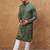Men green silk blend solid embroidered straight kurta