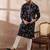 Men blue silk blend printed mandarin collar straight kurta with trouser