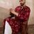 Men red silk blend printed mandarin collar straight kurta with trouser
