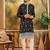 Men black silk blend solid embroidered straight kurta
