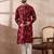 Men red silk blend printed mandarin collar straight kurta with trouser