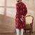 Men red silk blend printed mandarin collar straight kurta with trouser