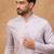 Men lavender silk blend solid embroidered straight kurta