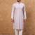 Men lavender silk blend solid embroidered straight kurta
