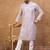 Men lavender silk blend solid embroidered straight kurta