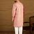 Men peach viscose rayon embroidered mandarin collar straight kurta with trouser