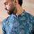 Men blue silk blend printed mandarin collar straight kurta with trouser