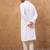 Men white silk blend solid embroidered straight kurta