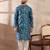 Men blue silk blend printed mandarin collar straight kurta with trouser