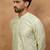 Men peach silk blend solid embroidered straight kurta