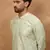 Men peach silk blend solid embroidered straight kurta