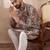 Men multi silk blend printed mandarin collar straight kurta with trouser
