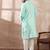 Men teal polyester woven design mandarin collar straight kurta with trouser