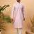 Men lavender silk blend solid embroidered straight kurta