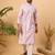 Men lavender silk blend solid embroidered straight kurta
