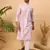 Men lavender silk blend solid embroidered straight kurta