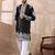 Men black silk blend embroidered mandarin collar straight kurta with trouser