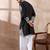 Men black silk blend embroidered mandarin collar straight kurta with trouser
