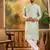 Men green silk blend solid embroidered straight kurta