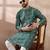Men green silk blend printed mandarin collar straight kurta with trouser