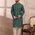 Men green silk blend printed mandarin collar straight kurta with trouser