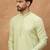 Men green silk blend solid embroidered straight kurta
