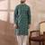 Men green silk blend printed mandarin collar straight kurta with trouser