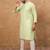 Men green silk blend solid embroidered straight kurta