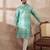 Men green silk blend printed mandarin collar straight kurta with trouser