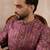 Men purple silk blend printed mandarin collar straight kurta with trouser