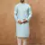 Men blue silk blend solid embroidered straight kurta