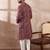 Men purple silk blend printed mandarin collar straight kurta with trouser