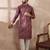 Men purple silk blend printed mandarin collar straight kurta with trouser