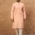 Men peach silk blend solid embroidered straight kurta