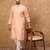 Men peach silk blend solid embroidered straight kurta