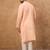 Men peach silk blend solid embroidered straight kurta