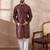 Men maroon silk blend printed mandarin collar straight kurta with trouser