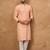 Men peach silk blend solid embroidered straight kurta