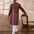 Men maroon silk blend printed mandarin collar straight kurta with trouser