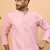 Men pink silk blend solid embroidered straight kurta
