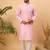 Men pink silk blend solid embroidered straight kurta